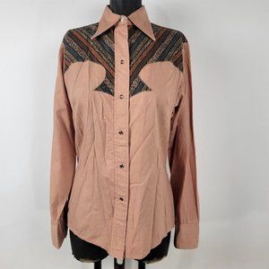 Vintage Lady DJ Dickson Jenkins Peach Western Top Blouse Long Sleeve Womens S